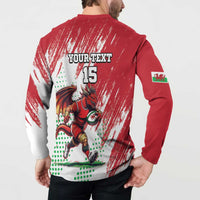 Red button-up sweatshirt back with 'YOUR TEXT 15' and dragon mascot print