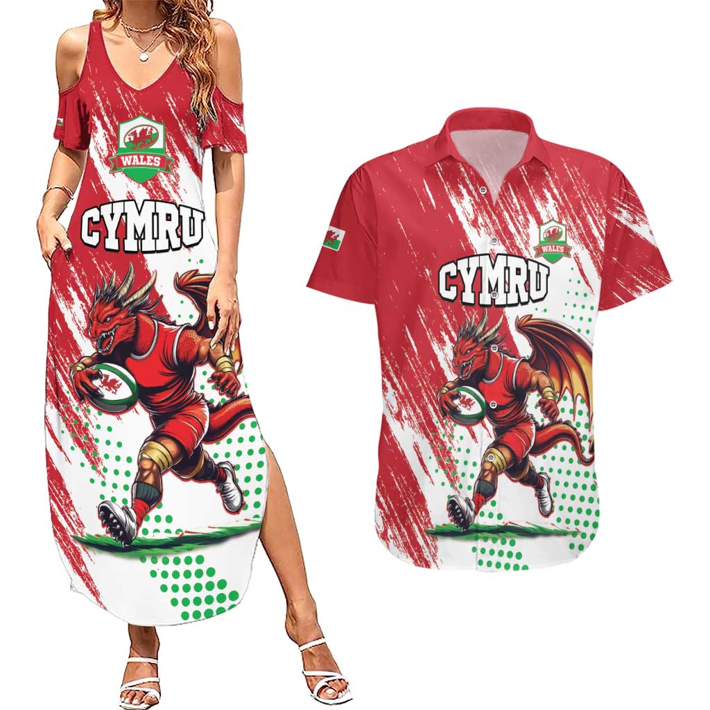 Wales Rugby Custom Couples Matching Summer Maxi Dress and Hawaiian Shirt Welsh Dragon Mascot - Wonder Print Shop