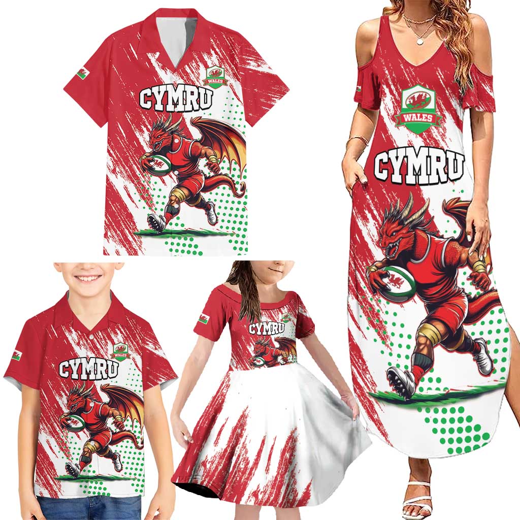 Wales Rugby Custom Family Matching Summer Maxi Dress and Hawaiian Shirt Welsh Dragon Mascot - Wonder Print Shop