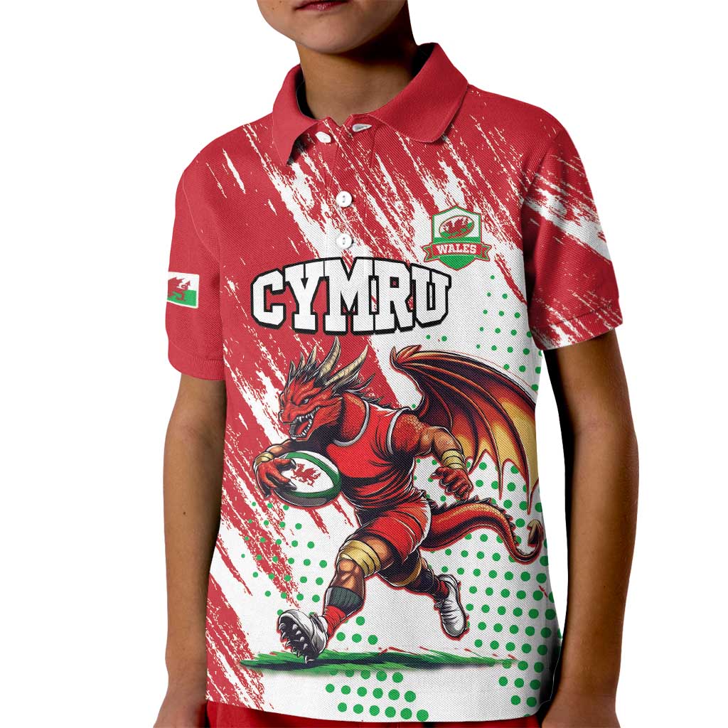 Wales Rugby Custom Kid Polo Shirt Welsh Dragon Mascot - Wonder Print Shop