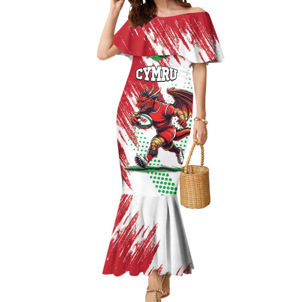 Wales Rugby Custom Mermaid Dress Welsh Dragon Mascot - Wonder Print Shop