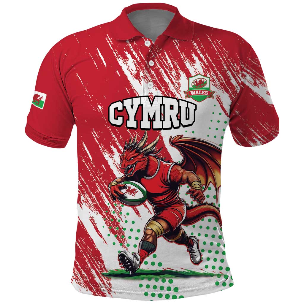 Wales Rugby Custom Polo Shirt Welsh Dragon Mascot