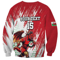 Red custom sweatshirt with distressed white print, dragon and Your Text 15 on back