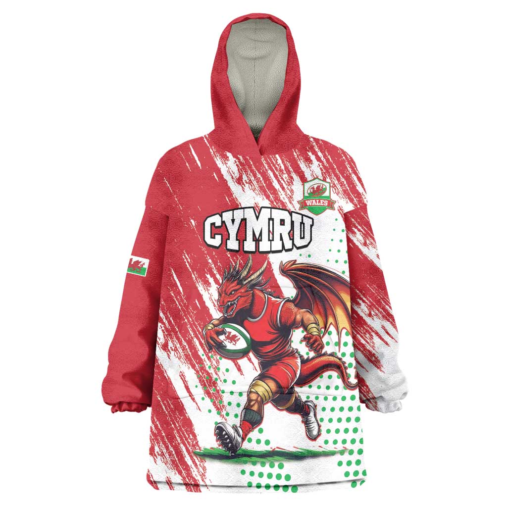 Wales Rugby Custom Wearable Blanket Hoodie Welsh Dragon Mascot