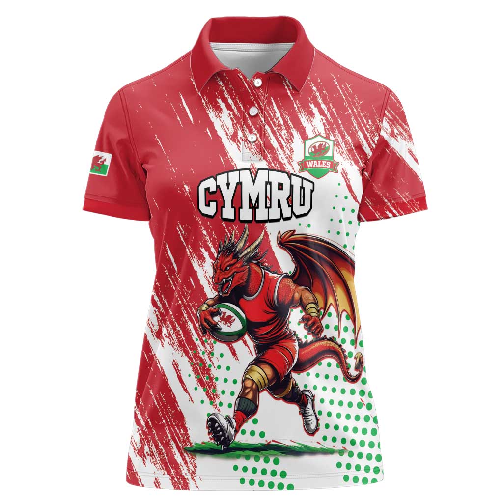 Wales Rugby Custom Women Polo Shirt Welsh Dragon Mascot