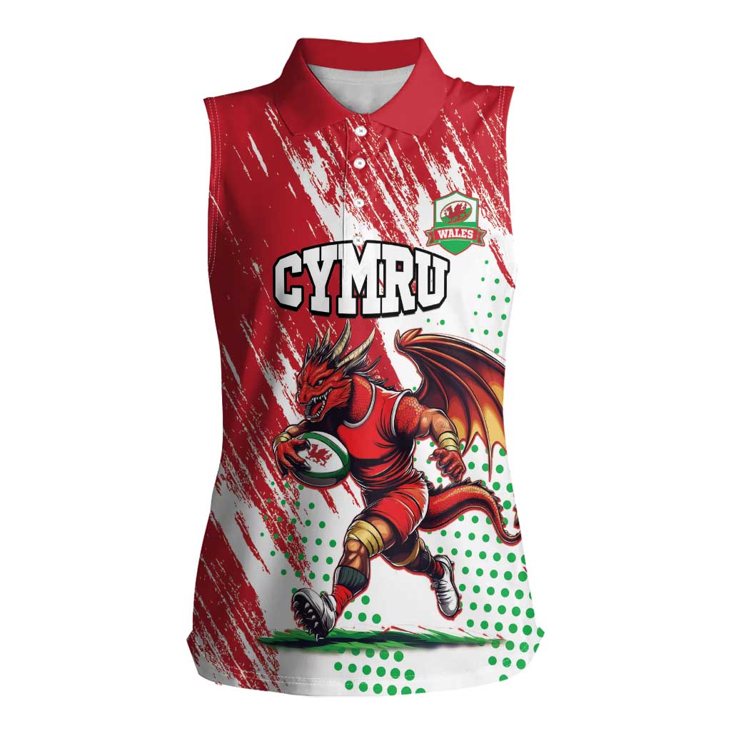 Wales Rugby Custom Women Sleeveless Polo Shirt Welsh Dragon Mascot