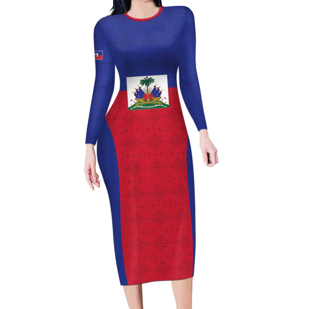 Custom Haiti Football Long Sleeve Bodycon Dress Les Grenadiers 2026 Back to the World Cup - Wonder Print Shop