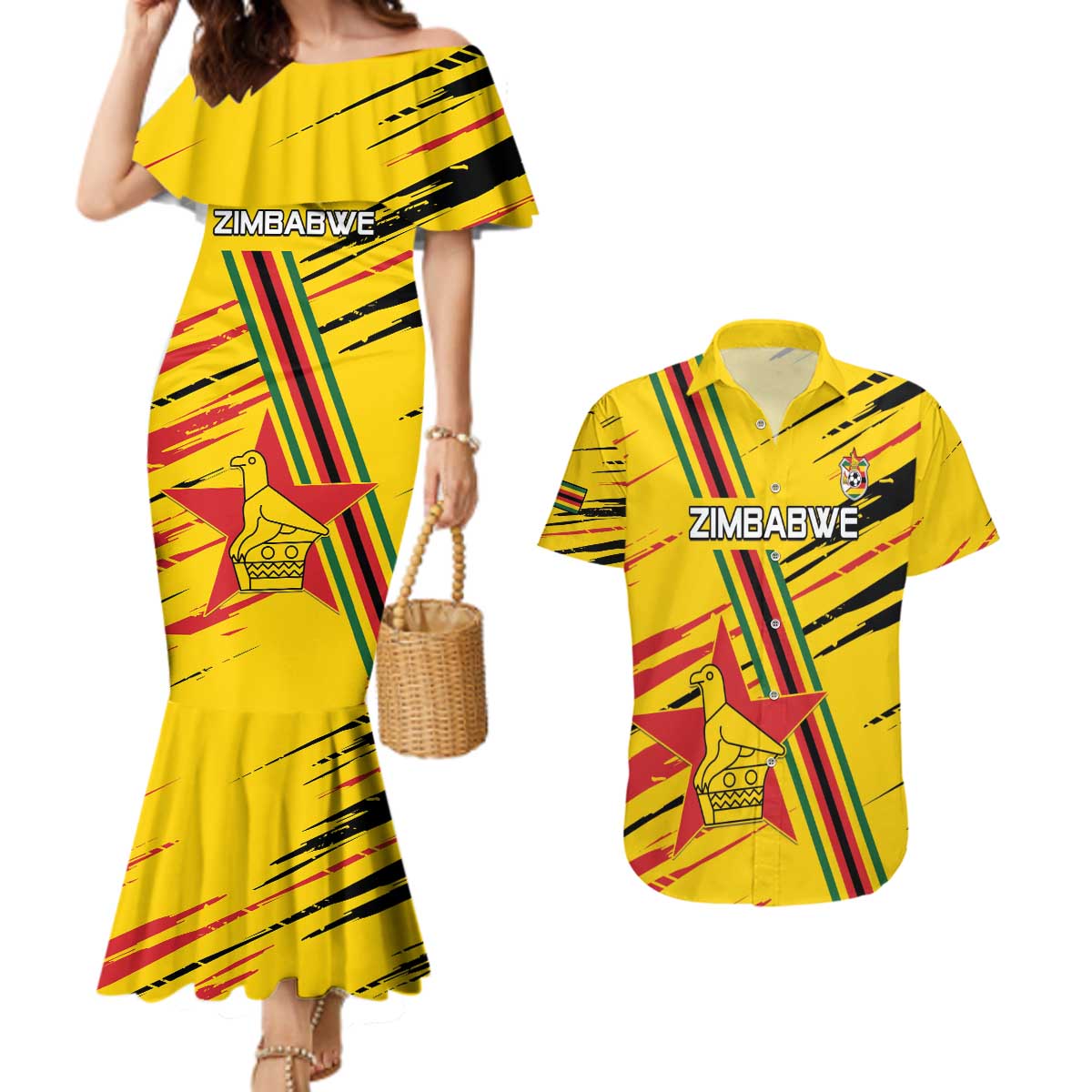 Custom Zimbabwe Football Couples Matching Mermaid Dress and Hawaiian Shirt Go Warriors