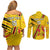 Custom Zimbabwe Football Couples Matching Off Shoulder Short Dress and Long Sleeve Button Shirt Go Warriors