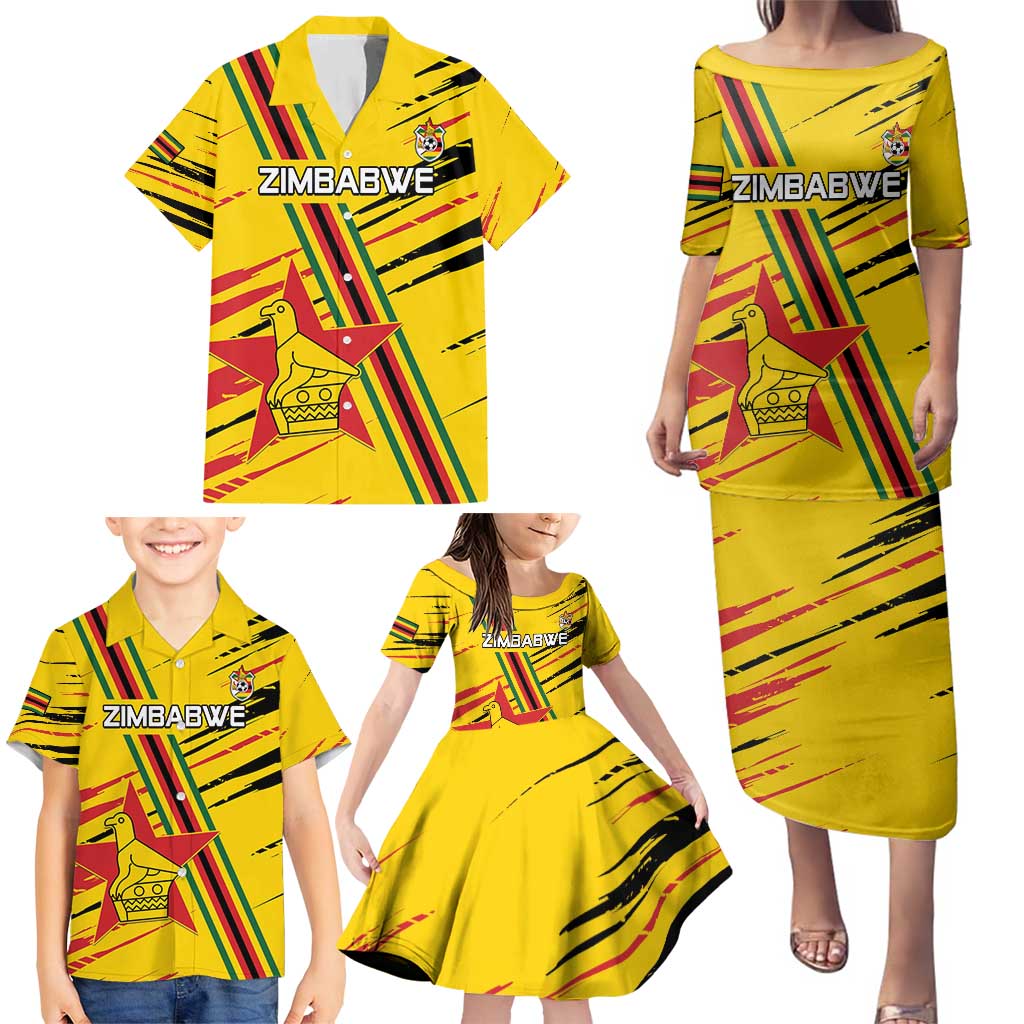 Custom Zimbabwe Football Family Matching Puletasi and Hawaiian Shirt Go Warriors