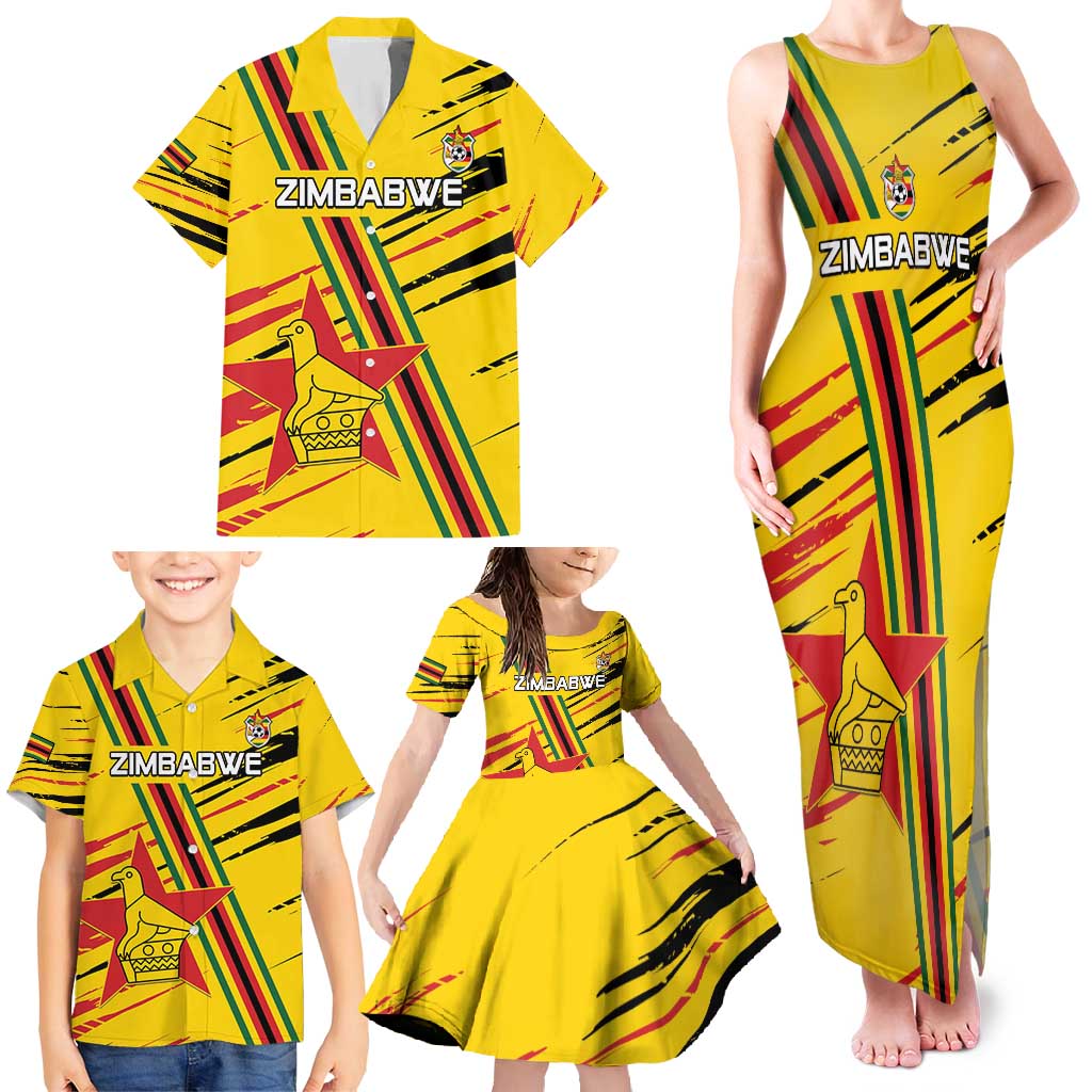 Custom Zimbabwe Football Family Matching Tank Maxi Dress and Hawaiian Shirt Go Warriors