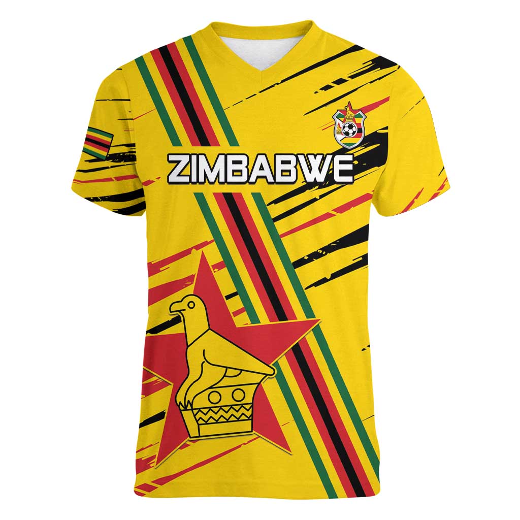 Custom Zimbabwe Football Women V-Neck T-Shirt Go Warriors