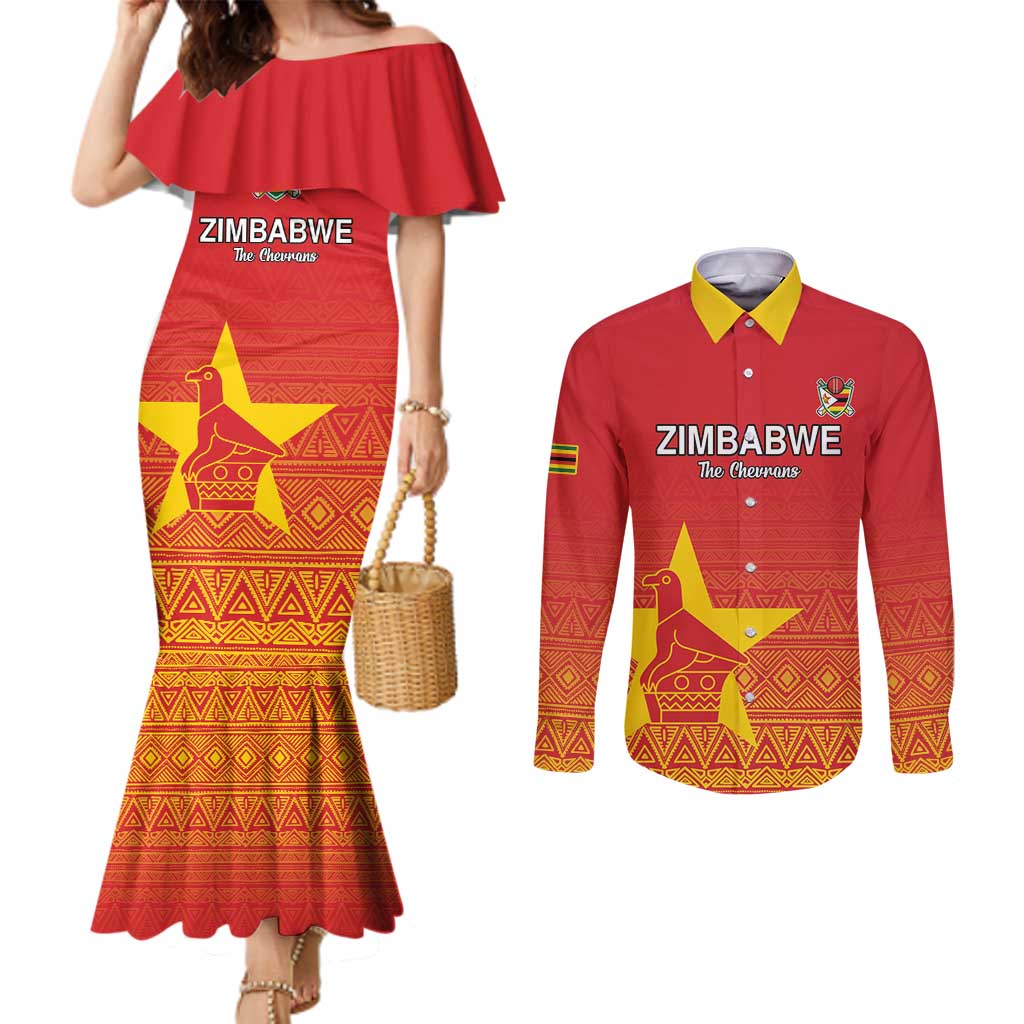 Custom Zimbabwe Cricket Couples Matching Mermaid Dress and Long Sleeve Button Shirt Go Chevrons