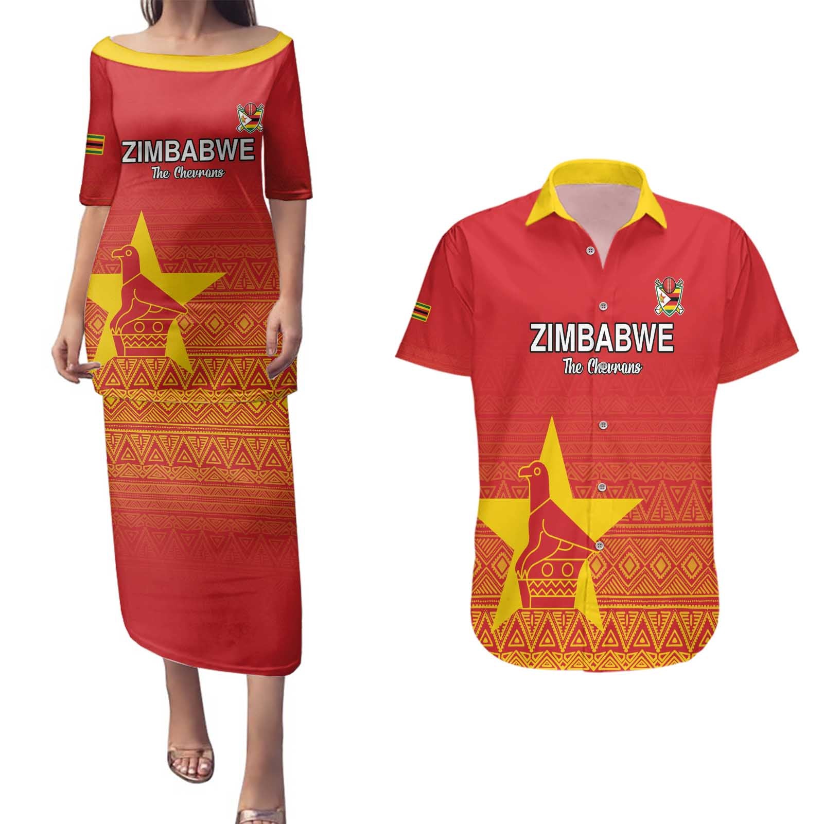 Custom Zimbabwe Cricket Couples Matching Puletasi and Hawaiian Shirt Go Chevrons