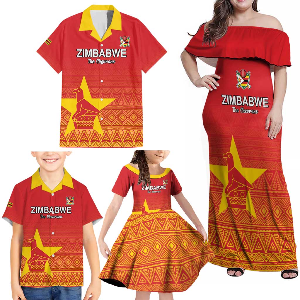 Custom Zimbabwe Cricket Family Matching Off Shoulder Maxi Dress and Hawaiian Shirt Go Chevrons