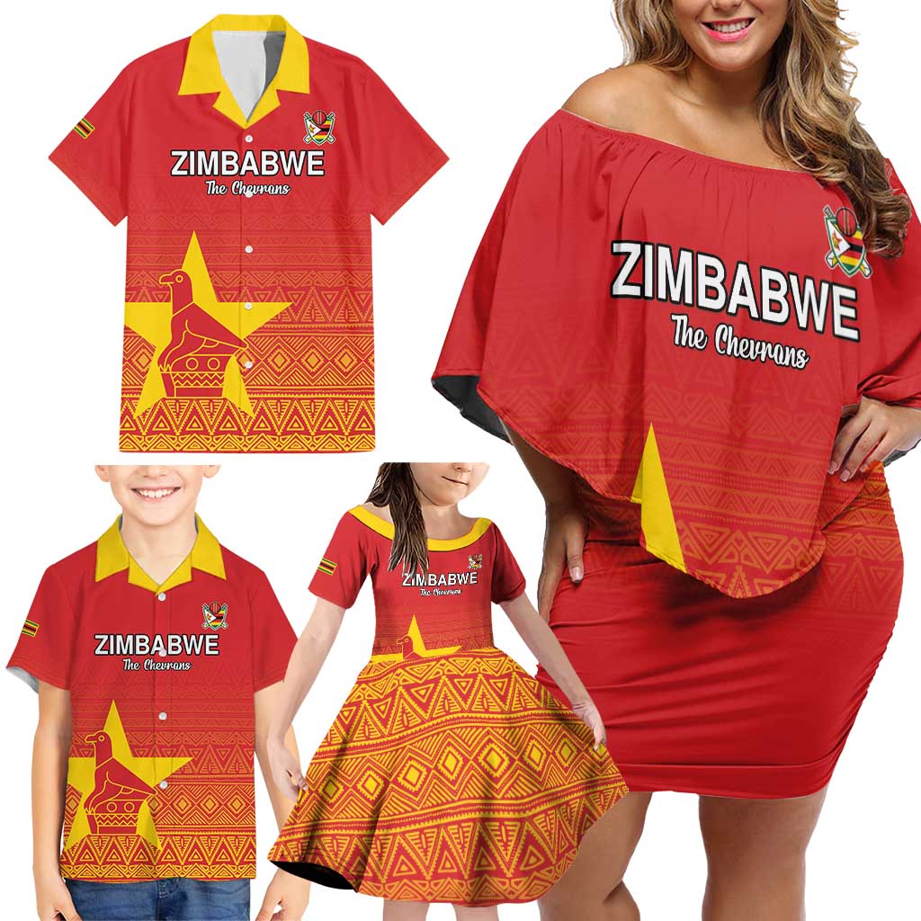 Custom Zimbabwe Cricket Family Matching Off Shoulder Short Dress and Hawaiian Shirt Go Chevrons