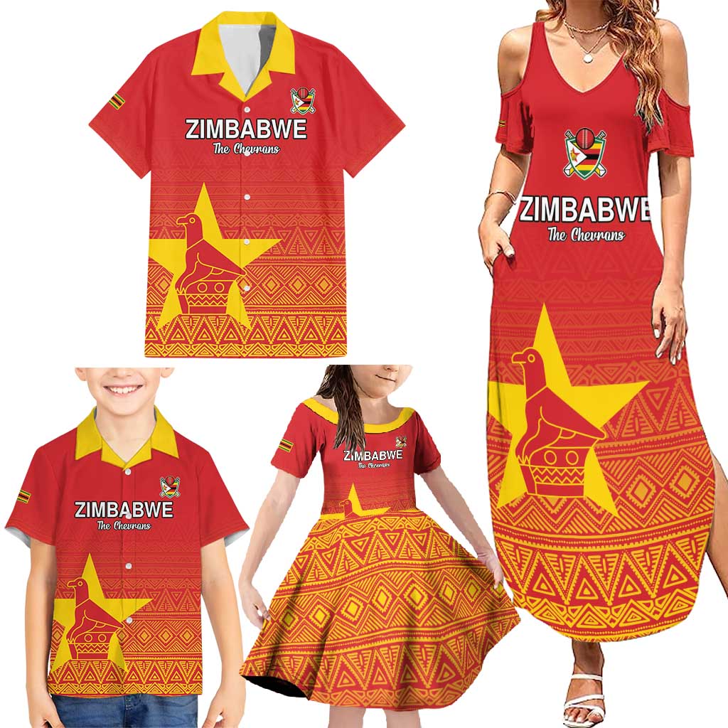 Custom Zimbabwe Cricket Family Matching Summer Maxi Dress and Hawaiian Shirt Go Chevrons