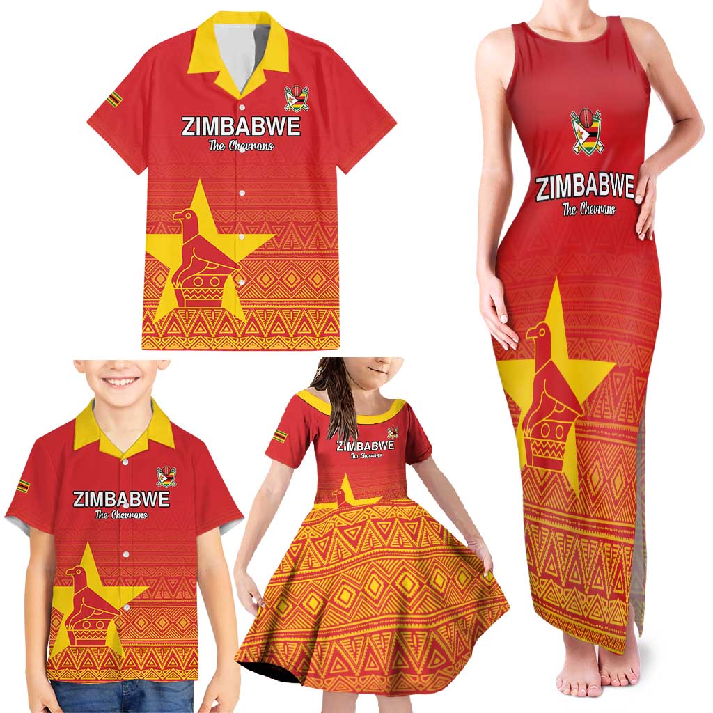 Custom Zimbabwe Cricket Family Matching Tank Maxi Dress and Hawaiian Shirt Go Chevrons