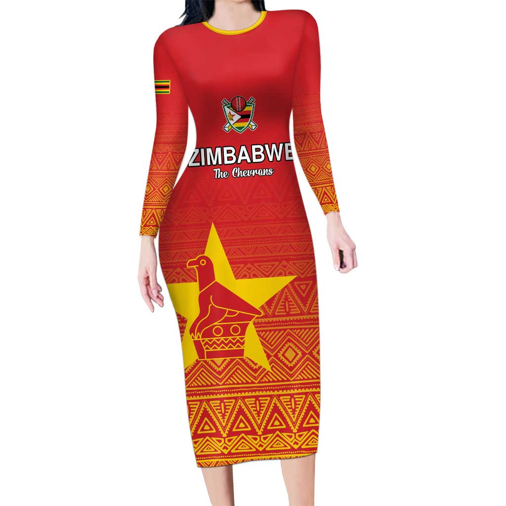 Custom Zimbabwe Cricket Long Sleeve Bodycon Dress Go Chevrons