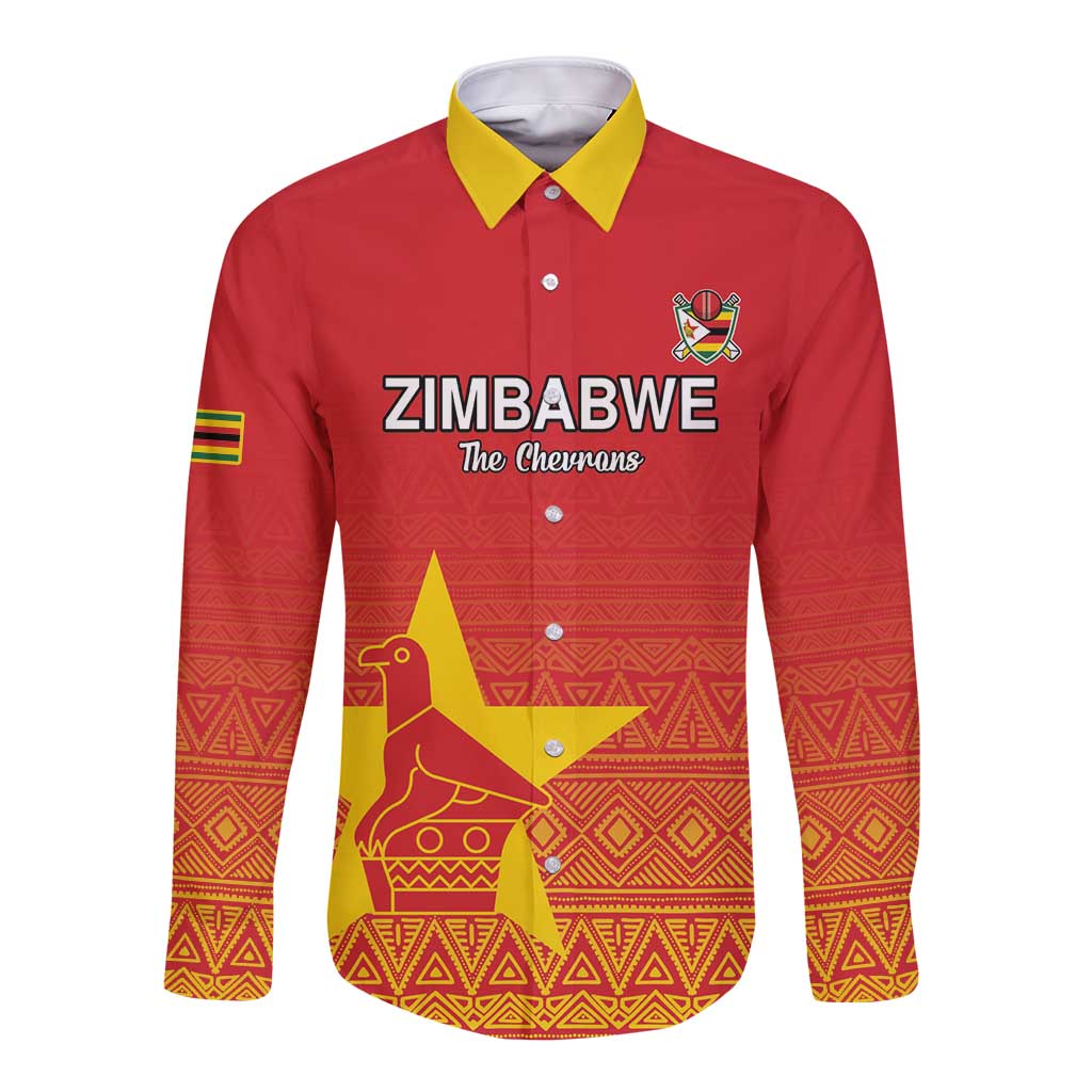 Custom Zimbabwe Cricket Long Sleeve Button Shirt Go Chevrons