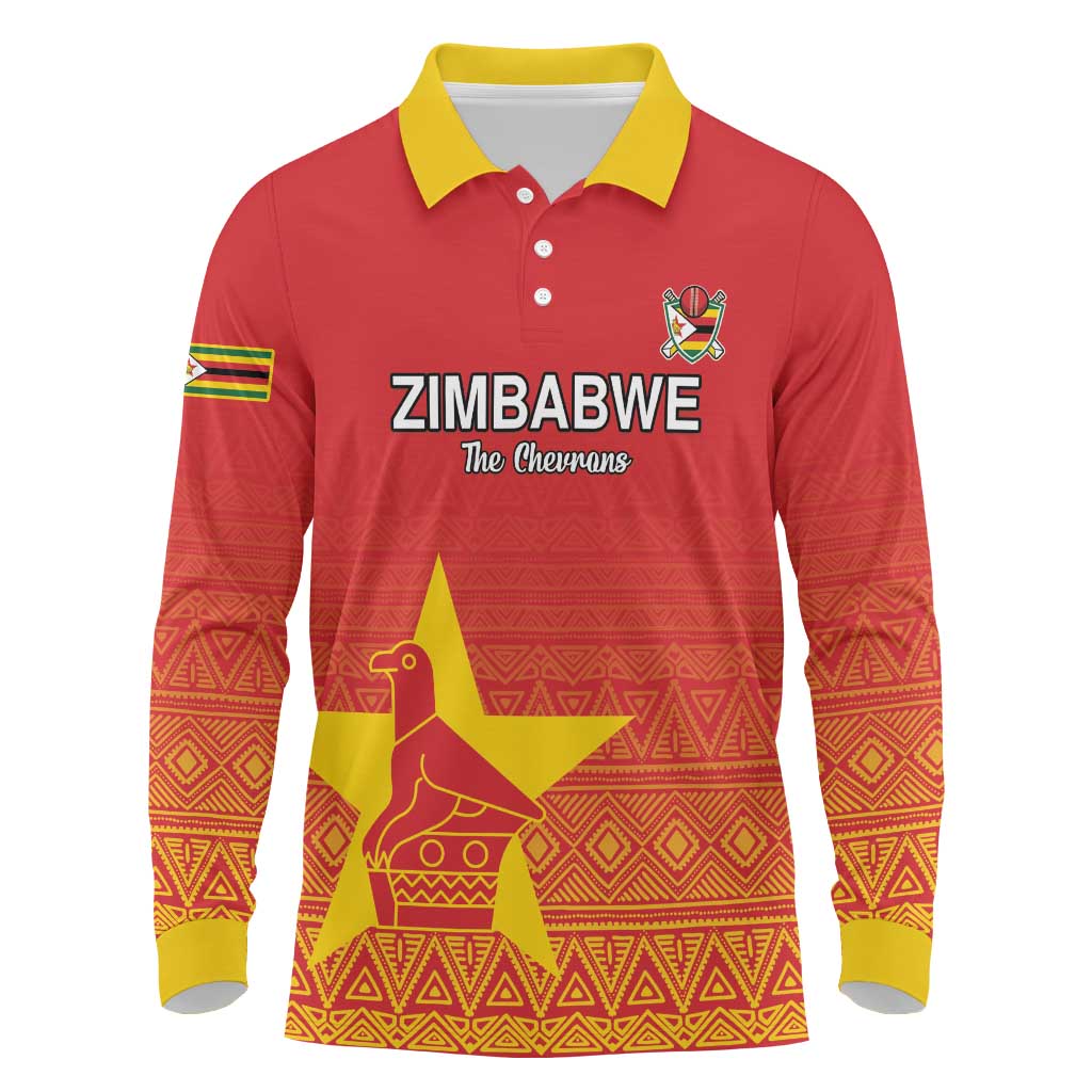 Custom Zimbabwe Cricket Long Sleeve Polo Shirt Go Chevrons