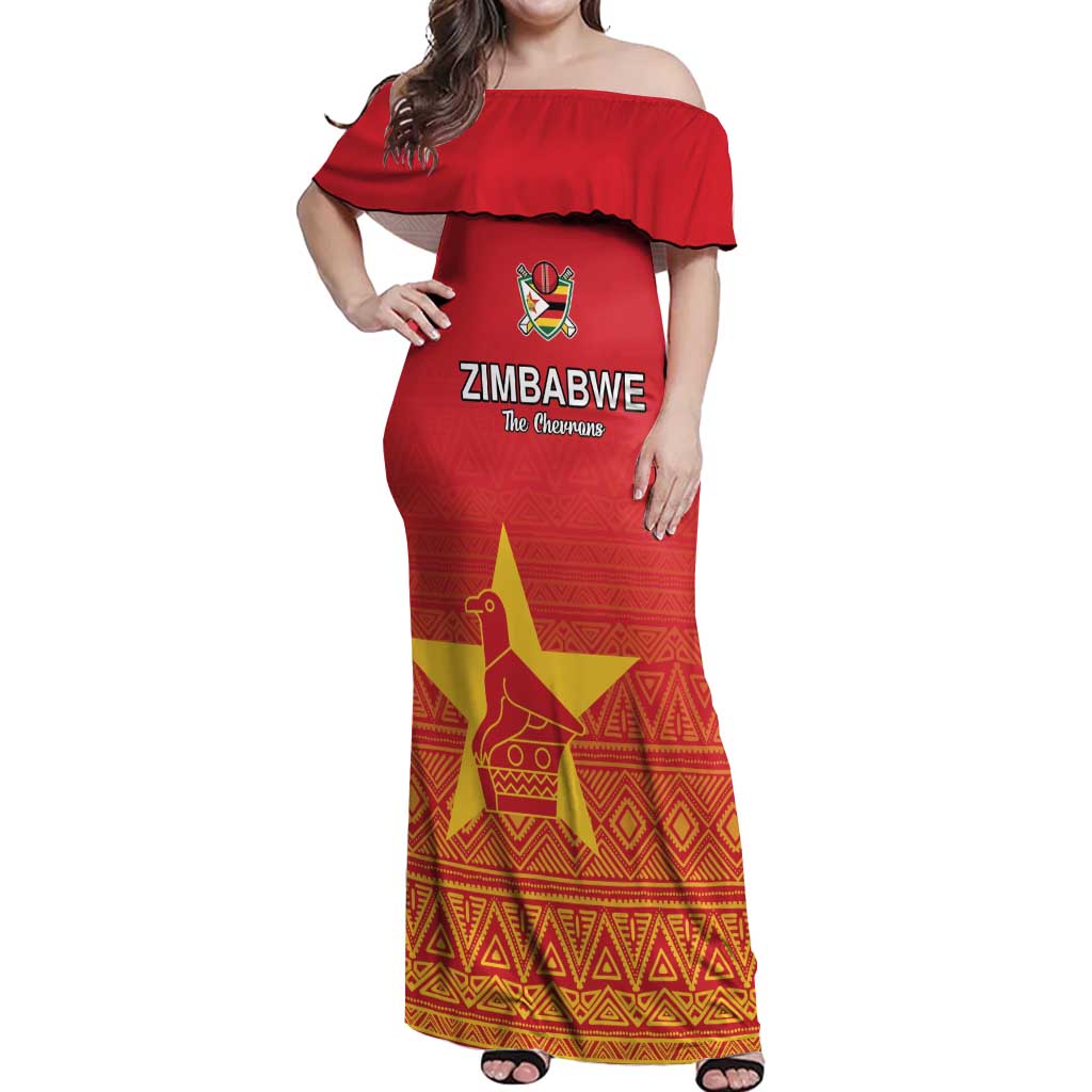 Custom Zimbabwe Cricket Off Shoulder Maxi Dress Go Chevrons