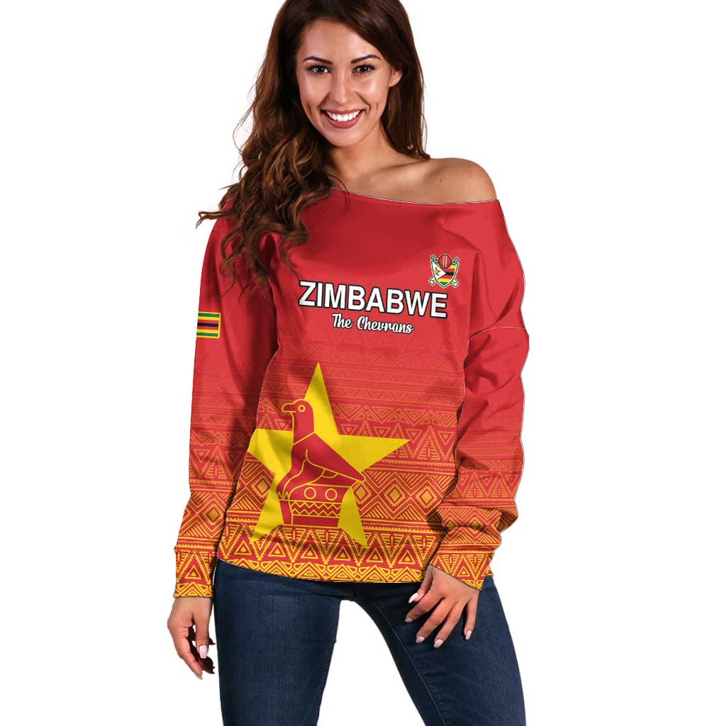 Custom Zimbabwe Cricket Off Shoulder Sweater Go Chevrons