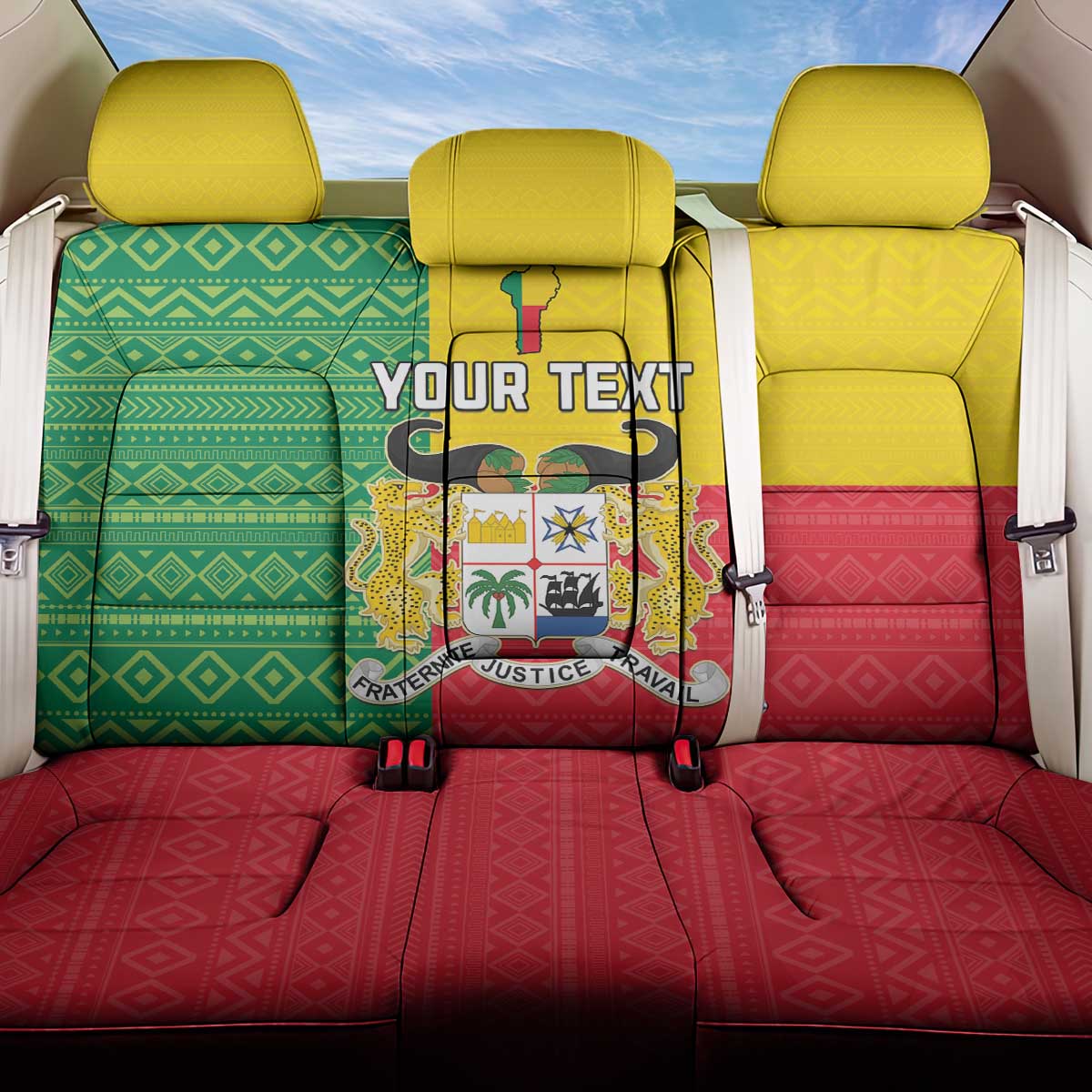 Personalised Benin Back Car Seat Cover Coat Of Arms Flag Style