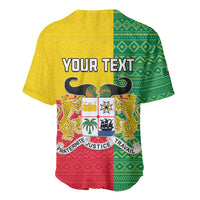 Baseball jersey back with 'YOUR TEXT', multicolor coat-of-arms flag pattern, short sleeves