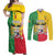 Personalised Benin Couples Matching Off Shoulder Maxi Dress and Long Sleeve Button Shirt Coat Of Arms Flag Style