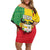 Personalised Benin Family Matching Off Shoulder Short Dress and Hawaiian Shirt Coat Of Arms Flag Style