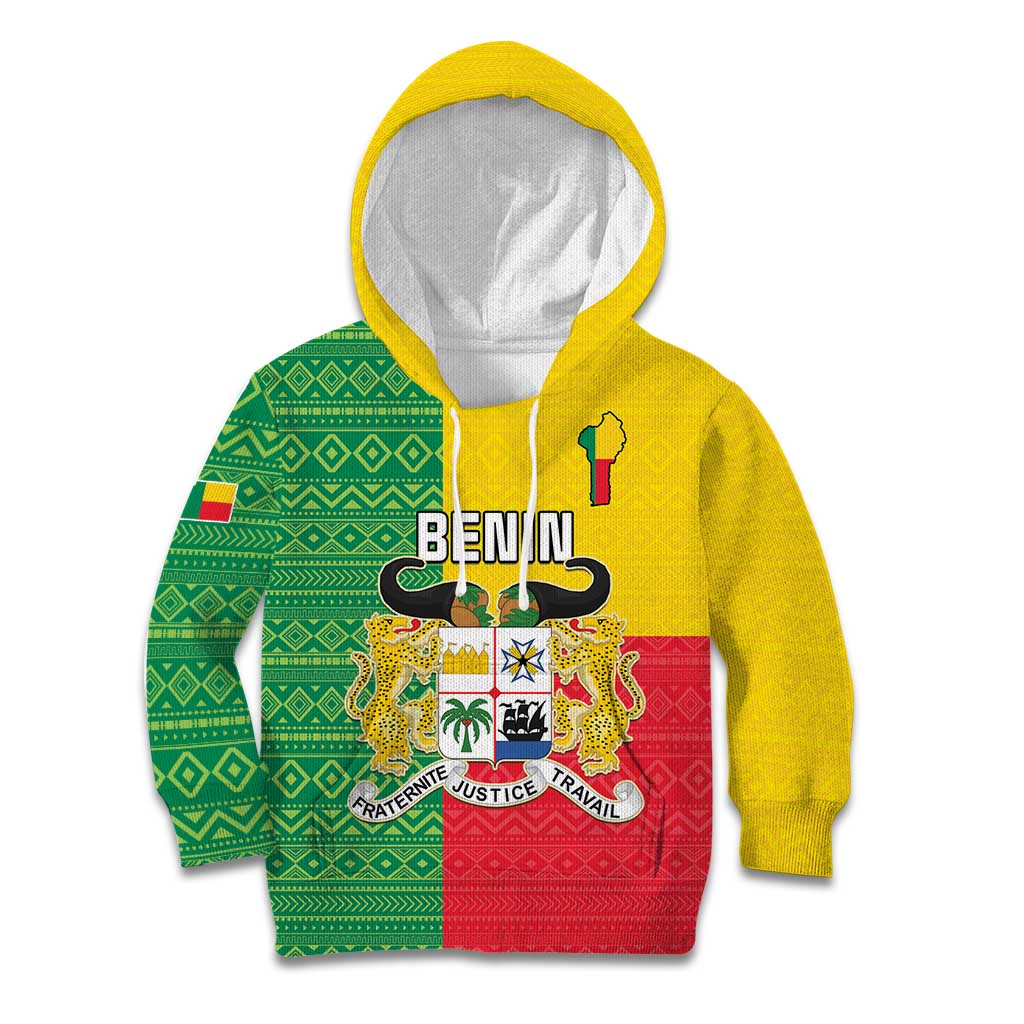 Personalised Benin Kid Hoodie Coat Of Arms Flag Style