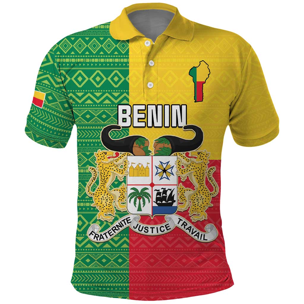 Personalised Benin Polo Shirt Coat Of Arms Flag Style