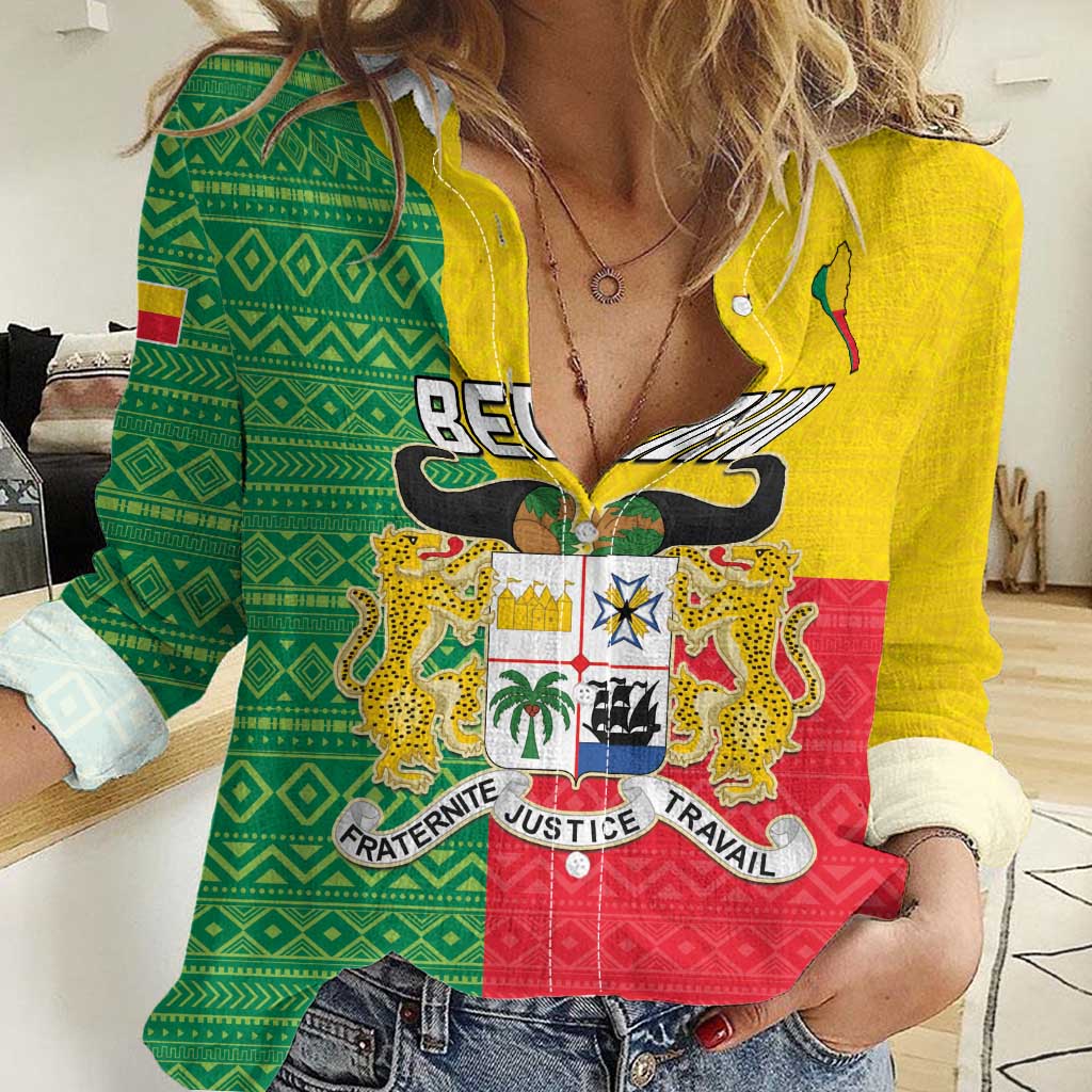 Personalised Benin Women Casual Shirt Coat Of Arms Flag Style