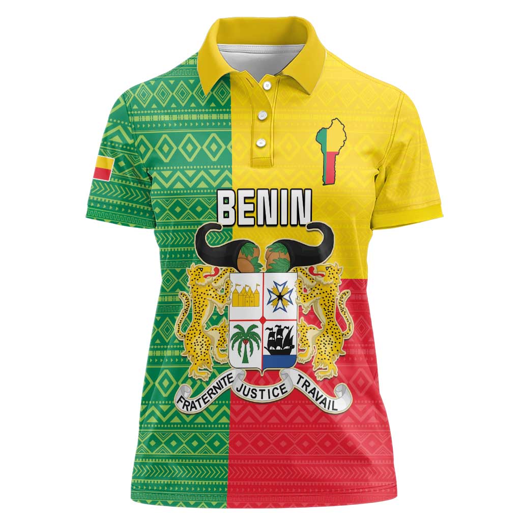 Personalised Benin Women Polo Shirt Coat Of Arms Flag Style