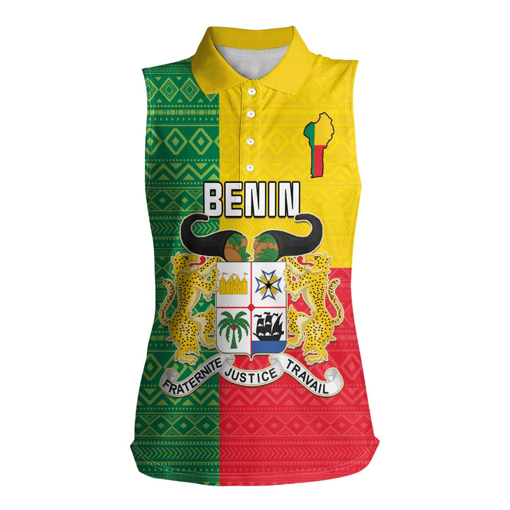 Personalised Benin Women Sleeveless Polo Shirt Coat Of Arms Flag Style