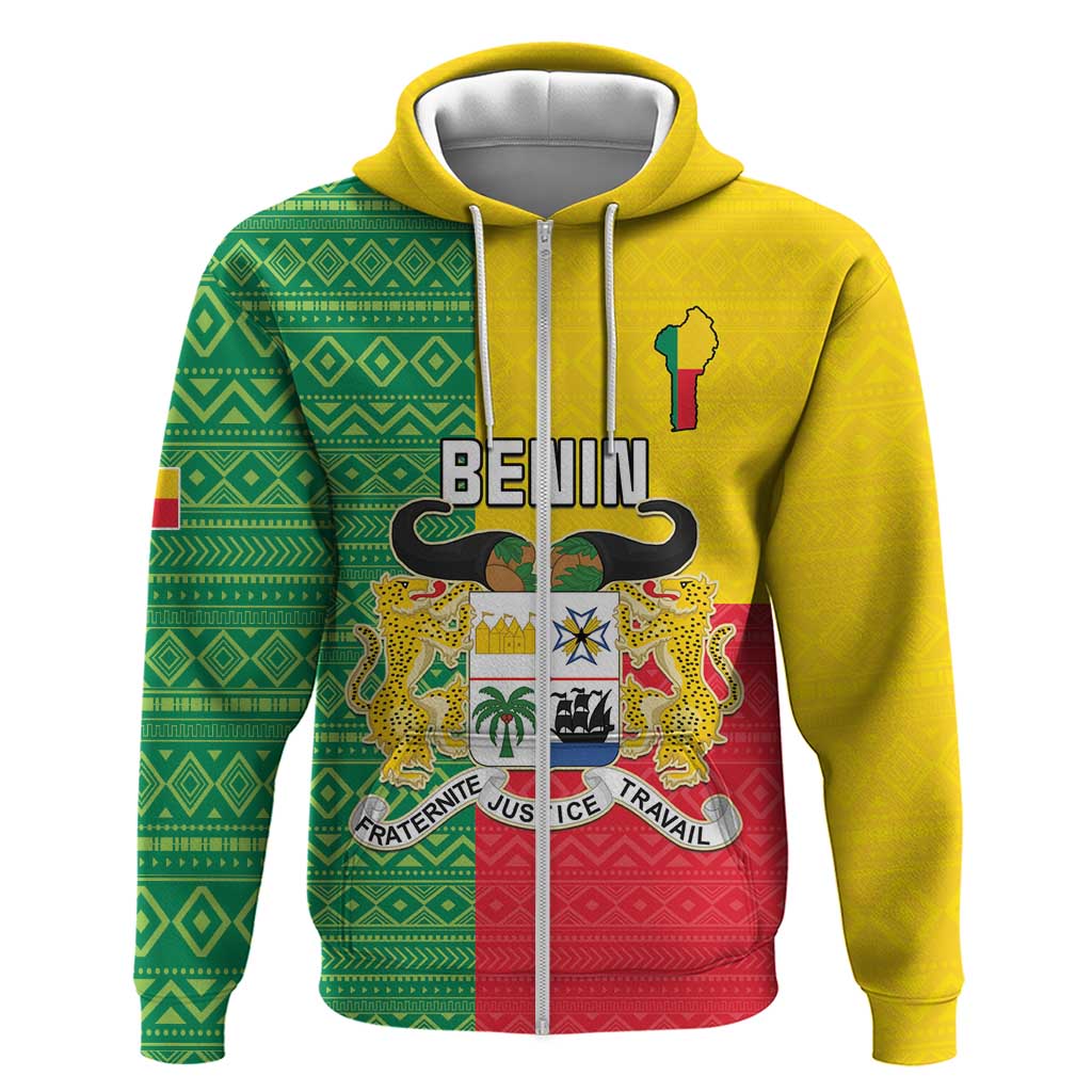 Personalised Benin Zip Hoodie Coat Of Arms Flag Style