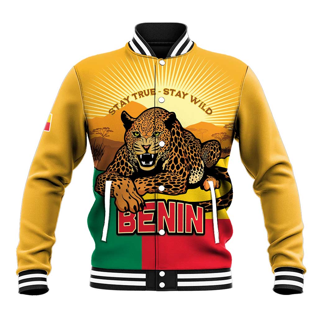 Personalised Benin Leopard Baseball Jacket Stay True - Stay Wild