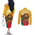 Personalised Benin Leopard Couples Matching Off The Shoulder Long Sleeve Dress and Long Sleeve Button Shirt Stay True - Stay Wild