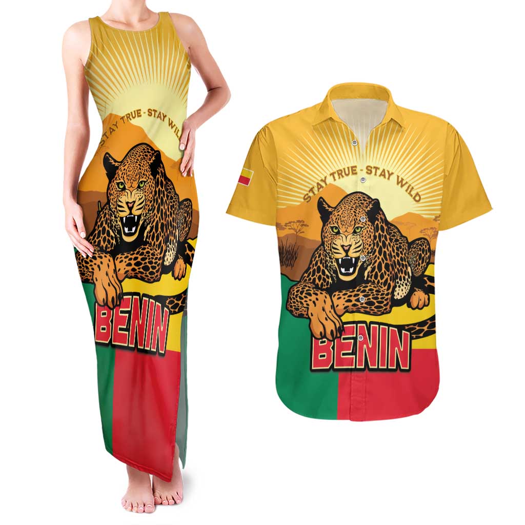 Personalised Benin Leopard Couples Matching Tank Maxi Dress and Hawaiian Shirt Stay True - Stay Wild