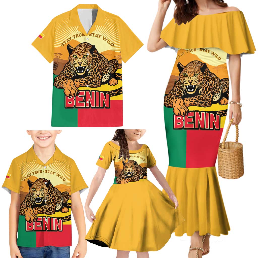 Personalised Benin Leopard Family Matching Mermaid Dress and Hawaiian Shirt Stay True - Stay Wild