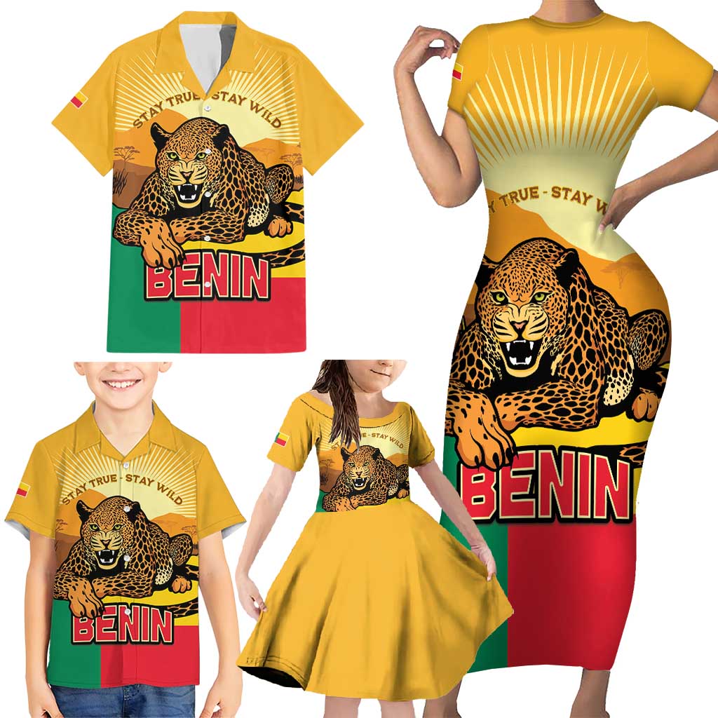 Personalised Benin Leopard Family Matching Short Sleeve Bodycon Dress and Hawaiian Shirt Stay True - Stay Wild