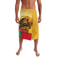 Personalized lavalava with leopard and BENIN graphic, yellow with multicolor panel