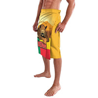 Personalized lavalava with leopard face and BENIN text on side panel, yellow