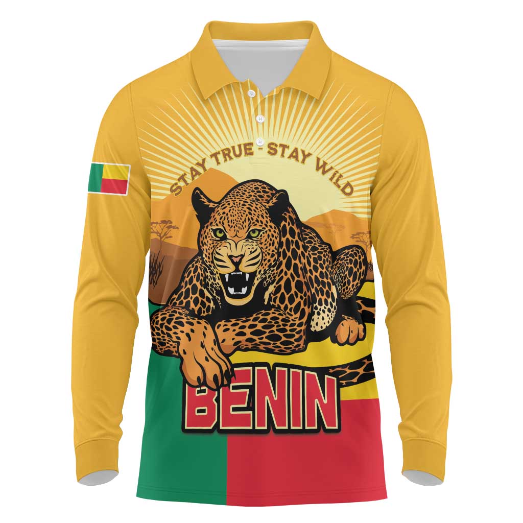 Personalised Benin Leopard Long Sleeve Polo Shirt Stay True - Stay Wild