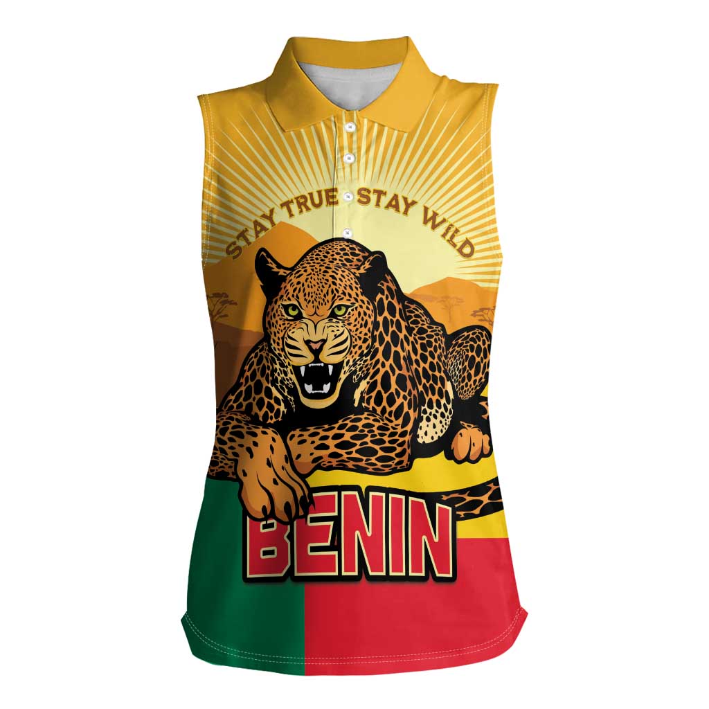 Personalised Benin Leopard Women Sleeveless Polo Shirt Stay True - Stay Wild