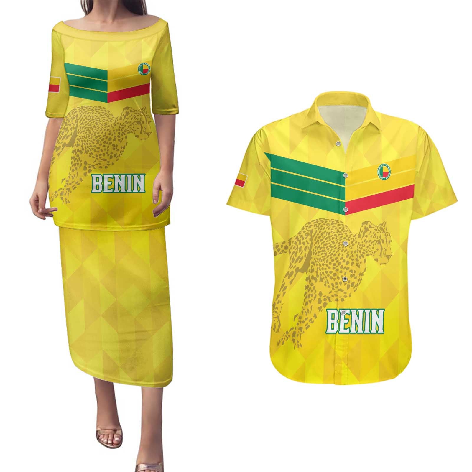 Custom Benin Football Couples Matching Puletasi and Hawaiian Shirt Go Cheetahs