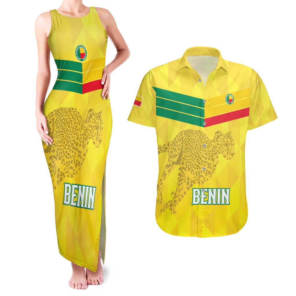 Custom Benin Football Couples Matching Tank Maxi Dress and Hawaiian Shirt Go Cheetahs