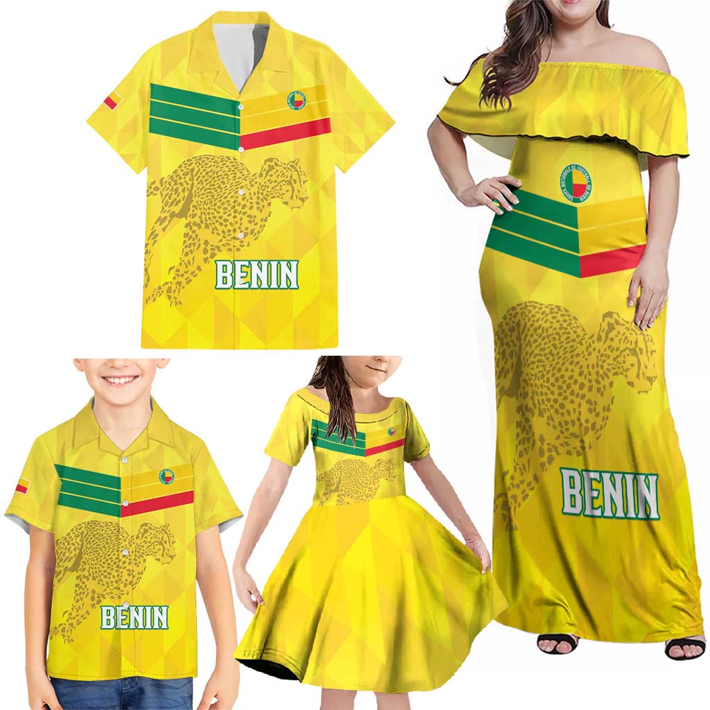 Custom Benin Football Family Matching Off Shoulder Maxi Dress and Hawaiian Shirt Go Cheetahs