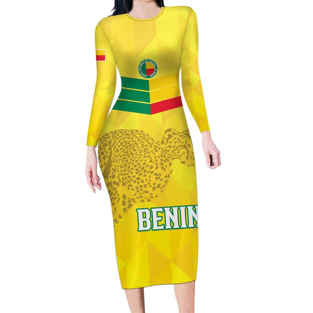 Custom Benin Football Long Sleeve Bodycon Dress Go Cheetahs